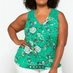 Daniel Rainn Sleeveless Fantine Crochet lace green floral cutout Top NEW Size 2X